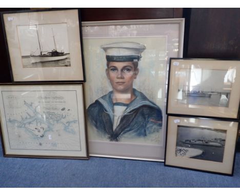 A 1960S PASTEL PORTRAIT OF A YOUNG SAILOR and other maritime items