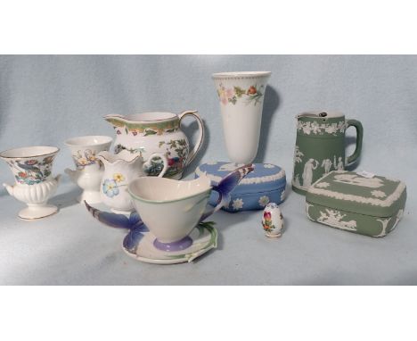 A FRANZ BUTTERFLY CUP AND SAUCER and other ceramics; Spode, Aynsley, Wedgwood