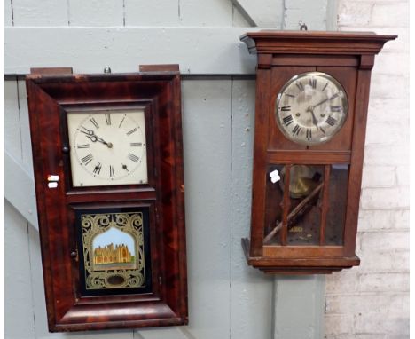AN AMERICAN 'OG' CLOCK BY JEROME &amp; CO and an oak cased wall clock
