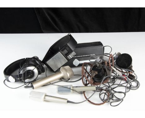 Microphones / Headphones, Sony Microphones ECM-19B, ECM-99, F-99S, F-99A (total 4) generally good condition together with hea