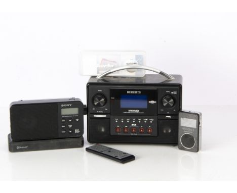 Roberts Radio / Speakers plus, a Roberts Stream 83i with remote and adapter, a Roberts DAB2, a Roberts Travelpad bluetooth sp