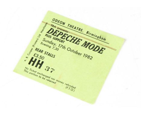 Depeche Mode Concert Ticket, Depeche Mode ticket for the Odeon Theatre Birmingham 17th October 1982 - fold line down the cent
