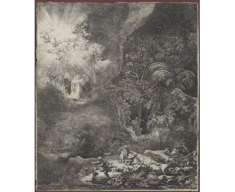 Rembrandt Harmensz van Rijn (Dutch, 1606-1669)The Angel appearing to the Shepherds (Bartsh 44; New Hollstein 125) Etching, en