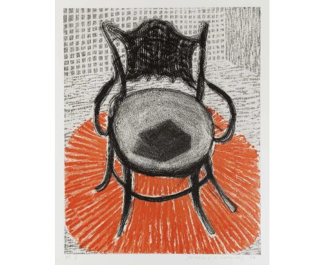 David Hockney (British, born 1937)Chair with Book and Red Carpet (Pace 7) Etching in colours with aquatint, 1998, on Somerset