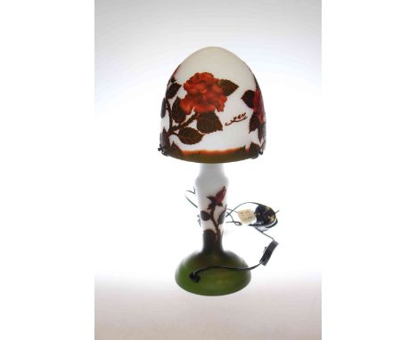 Gallé style glass table lamp in toadstool form