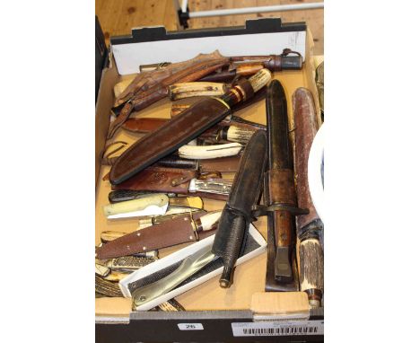 Collection of bayonets, folding knives, hunting knives, etc. to include a commando knife by William Rodgers and bayonet by Ro