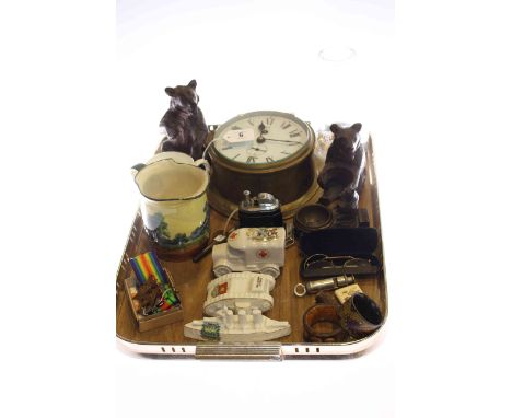 Two Black Forest bear carvings, Black Forest bear ashtray, Ronson Touch-Tip lighter, Japanese ivory vesta vase, early 20th Ce