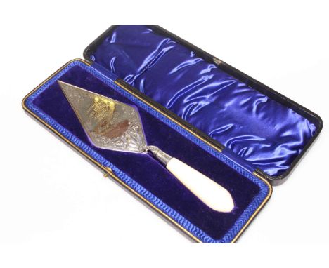 An Edwardian silver and ivory presentation trowel, Martin Hall & Co, Sheffield 1902, presentation inscription dated April 30t