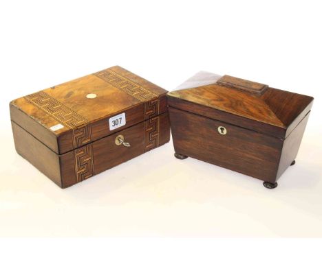19th Century rosewood tea caddy and inlaid box (2)