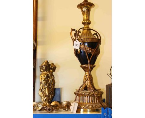 Gilt table lamp and partial gilt figural candelabrum (2)