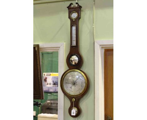 A. Cariarli, Sheffield, a string inlaid barometer-thermometer with silvered dials