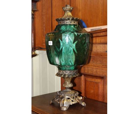 Gilt metal and green glass table lamp