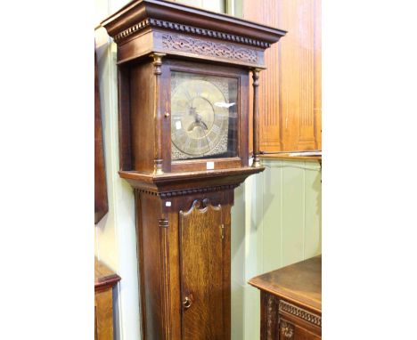 Antique oak 30 hour longcase clock having square brass dial, signed Rich Marshall 1758