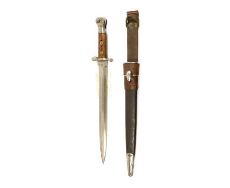 A British Pattern 1888 Mk1 Second Type Bayonet, by Sanderson, Sheffield, with steel mounted leather scabbard and leather frog