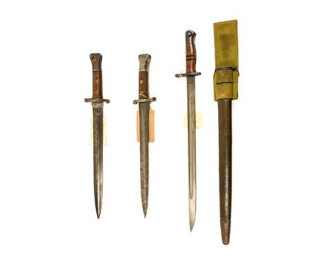 Two British Pattern 1888 Mk1 Second Type Bayonets, by Wilkinson, London and lacking scabbards; a British Pattern 1913 Bayonet