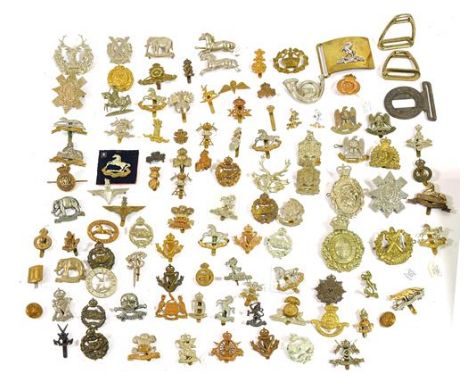 A Collection of Approximately One Hundred Cap and Collar Badges, British Regiments and Corps, with King's and QEII crowns, in