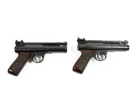 PURCHASER MUST BE 18 YEARS OF AGE OR OVER Two Webley Premier .22 Calibre Air Pistols, each with blued finish and chequered br