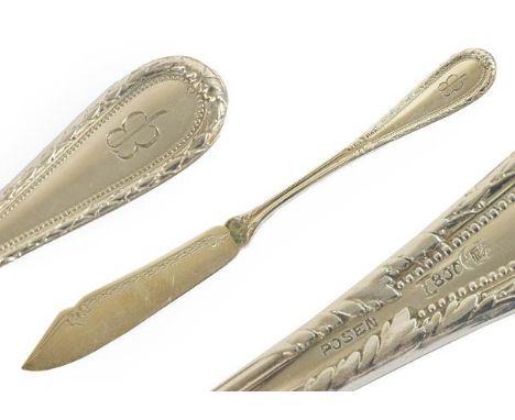 A German Third Reich .800 Standard Silver Fish Knife by Posen and Possibly Designed by Albert Speer, with overlapping husk de