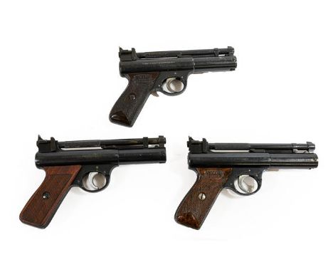 PURCHASER MUST BE 18 YEARS OF AGE OR OVER Three Webley Senior Air Pistols, each with blued finish, one in .22 calibre with ch