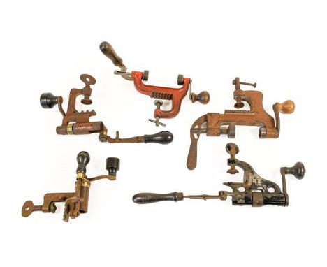 A Collection of Five Roll-Turnover Tools, for 12 bore and 20 bore..  Some bearing traces of paint, some rust pitting, but in 