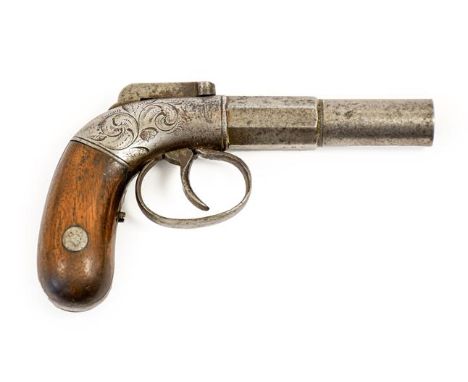 An Allen's Patent Percussion Boot Pistol, numbered 307, the 7.3cm steel barrel octagonal at the breech and stamped PATENTED 1