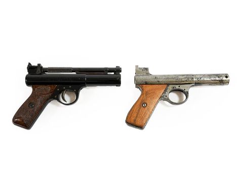 PURCHASER MUST BE 18 YEARS OF AGE OR OVER A Webley Premier .22 Calibre Air Pistol, with blued finish and chequered brown bake