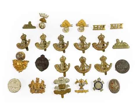 A Small Collection of Badges, including cap badges to the Durham Light Infantry, the Welch Regiment, the Royal Regiment of Fu