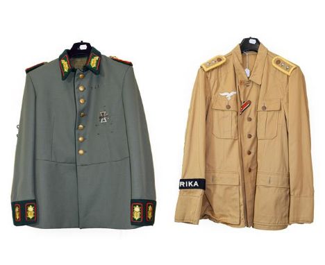 A Copy of a German Third Reich Afrika Korps Luftwaffe Jacket, in sand coloured cotton twill, with shoulder straps, breast eag