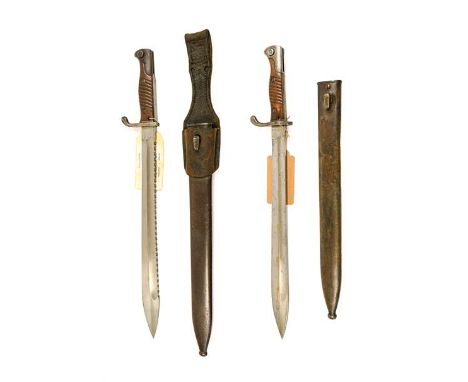 A German M1898/05 Butcher Bayonet, first type, with extended prongs to the crossguard and no flashguard, with steel scabbard;