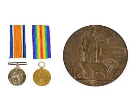 A First World War Casualty Group, awarded to 33050 PTE.J.(John) GLEDHILL, R.LANC.R., comprising British War Medal, Victory Me