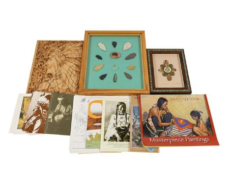 A Collection of North American Indian Souvenir Artefacts, including a Dream Catcher, a Mandella, various obsidian and knapped