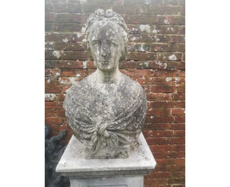 Garden statues: A carved white marble portrait bust of a lady, signed Simonds Fec Roma 1865, 71cm highPart of the Irish Colle