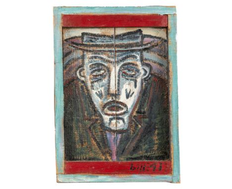 Pictures:▲ Billy Childish b.1959,Portrait of a man, Signed Bill 91 on frame, Oil on wood, 51cm by 35cmWith exhibition label o