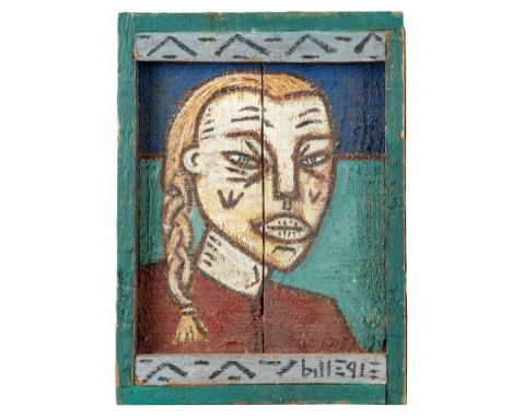Pictures:▲ Billy Childish,Portrait of a woman, Signed Bill 91 on frame, Oil on wood, 49cm by 37cmWith exhibition label on bac