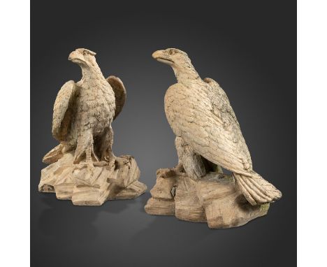 Garden statues: A pair of rare Blanchard’s terracotta eagles, late 19th century, each with indistinct makers stamp Blanchard 