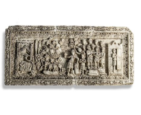 Architectural: An interesting and unusual early carved marble plaque, 53cm high by 113cm long by 6cm deepProvenance: Ex The R