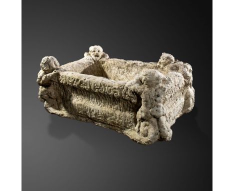 Architectural: A rare carved white marble basin, Italian, 16th/17th century, 36cm high by 90cm long by 68cm deepAlthough heav