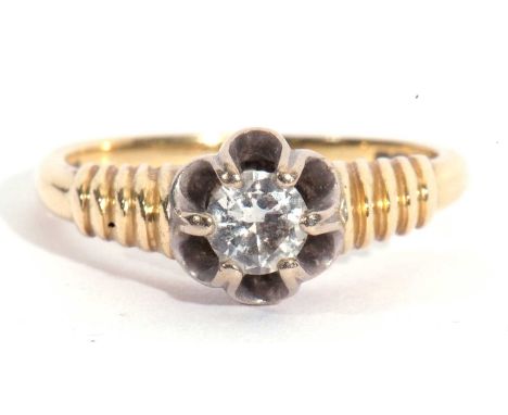 18ct gold single stone diamond ring, a brilliant cut diamond, 0.25ct approx, multi-claw set and raised between stepped arched