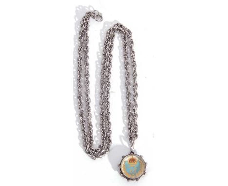 Victorian silver and enamel three penny coin dated 1887, framed and suspended on a sterling chain