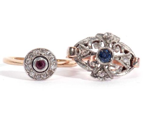Mixed Lot: ruby and diamond cluster ring, the small bezel round ruby within a small diamond surround, size N, together with a
