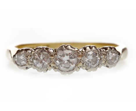 MID TWENTIETH CENTURY DIAMOND FIVE STONE RING with graduated round brilliant cut diamonds totalling approximately 0.30 carats