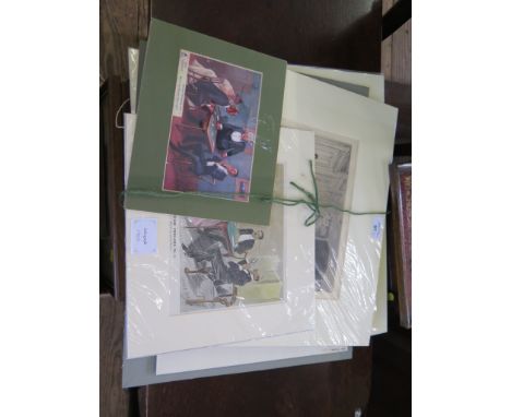 Sixteen mounted engravings and prints related to card playing, including Punch cartoons