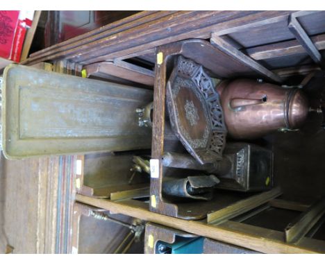 A carriage lamp, a Kodak Autograph folding camera, copper kettle, brassware and miscellaneous