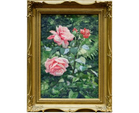 * GEORGE HOUSTON RSA RSW (SCOTTISH 1869 - 1947),
ROSES
mixed media, signed
31.5cm x 21.5cm
Framed and under glass