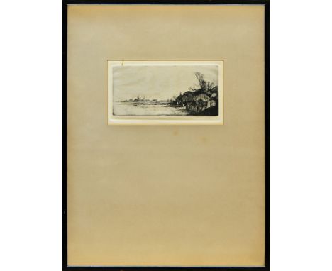 SIR DAVID YOUNG CAMERON RA RSA (SCOTTISH 1865 - 1945), 
A REMBRANDT FARM
etching, signed in pencil
11cm x 20.5cm
Mounted, fra