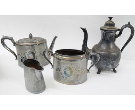 A James Dixon and Sons Sheffield silver plated three piece tea service 2814 and a silver plated coffee pot 