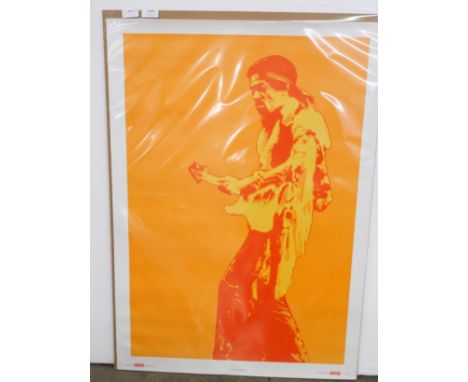 A 1987 Jimi Hendrix poster published by Splash with artwork by Nona Hatay, from the collection of Graham Oliver of Saxon