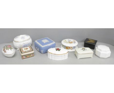 Nine trinket boxes, including two Wedgwood and one Royal Worcester