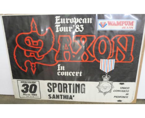 A Saxon concert poster for 1983 European tour, from the collection of Graham Oliver of Saxon