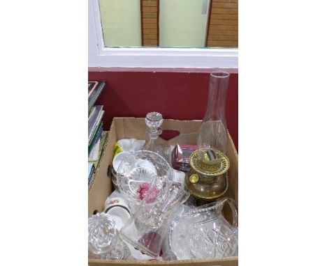 Glassware, an oil lamp and china including Royal Worcester, etc.